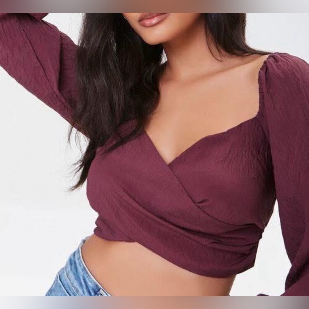 Forever 21 Women’s Wrap Around Surplice Deep Burgundy Crop Top Size S